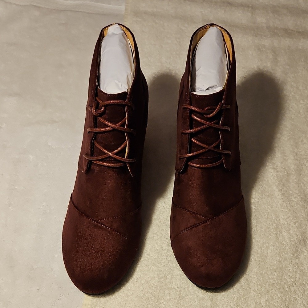 J.Adams Shoes Roxy Dark Burgundy Suede Ankle Bootie Lace Up Round Toe Women 9.5